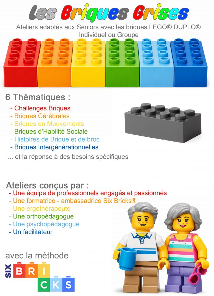 LEs briques grises, animation pour s&eacute;niors, avec les briques de construction de type LEGO DUPLO
